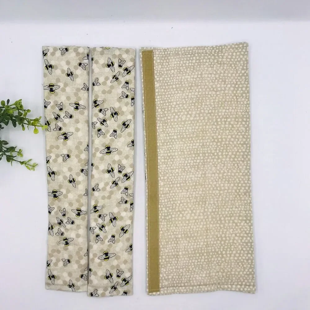 Set of 3 Refrigerator Handle Covers, Reversible, Bees on Beige Cream 14x5